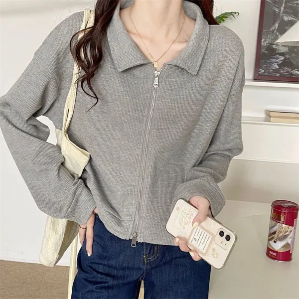 Double Zipper Sweatshirts Women Casual Long Sleeve Fashion Short - Image 4