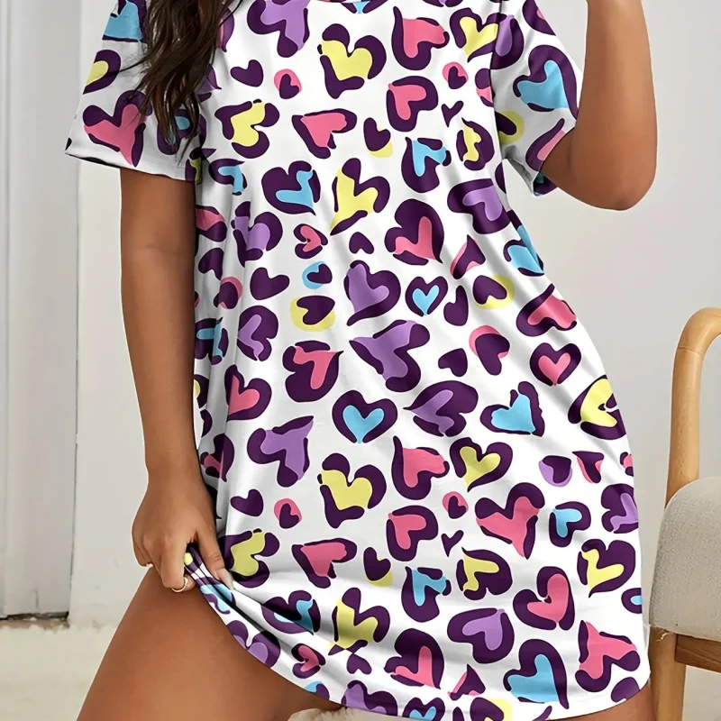 Love Women's Dresses Summer Women's Home Stretchy Nightgowns Leopard