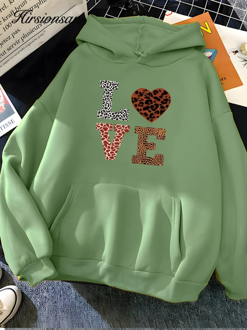 Love Letter Print Sweatshirt for Women 2024 New Winter Soft Casual Loose Warm  Hoodies - Image 4