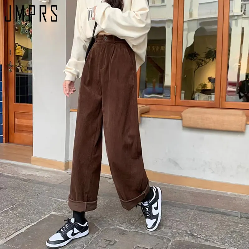 High Waist Women Vintage Corduroy Pants Straight Casual Spring Trousers - Image 2