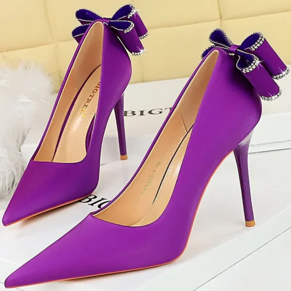 Women 10cm High Heels Pumps Stripper Silk Lady Wedding Bridal Purple - Image 13