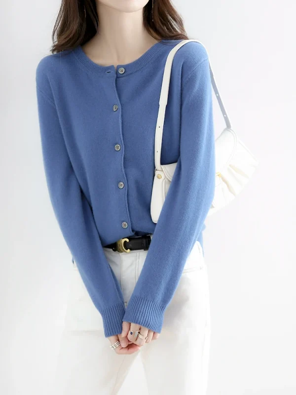 Velvet Cardigan Women Round Neck Spring And Autumn New Loose Knit Coat Sweater - Image 32