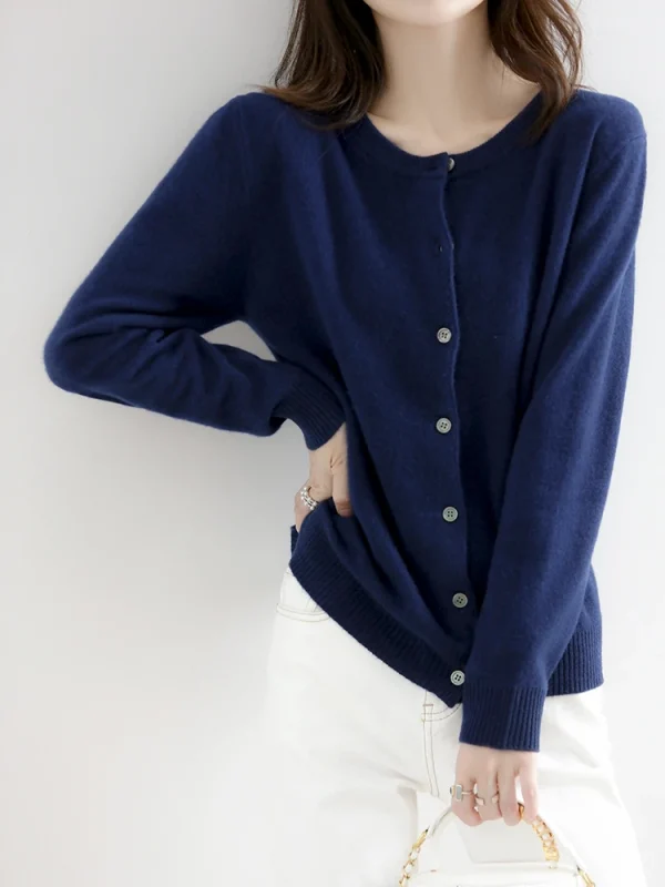 Velvet Cardigan Women Round Neck Spring And Autumn New Loose Knit Coat Sweater - Image 27