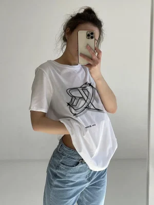 Letter Graphic Printed T-shirt Women Summer Gothic Soft Short Sleeve