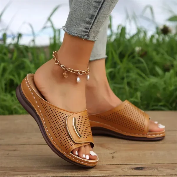 Women Hollow Out Wedge Slippers Summer New Woman Comfy Breathable Platform Sandals - Image 4