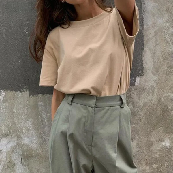 Basic Cotton T Shirt Women Summer New Oversized Solid Tees - Image 2