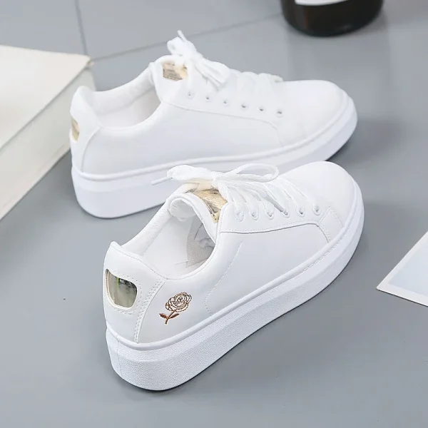 Women Casual Shoes New Woman White Sneakers Breathable Flower Lace-Up Female Sneakers - Image 5