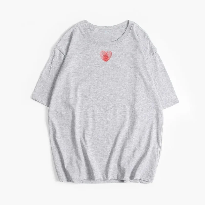 Fingerprint Love Printed T Shirt Women Summer Cotton Soft Short Sleeve Tee