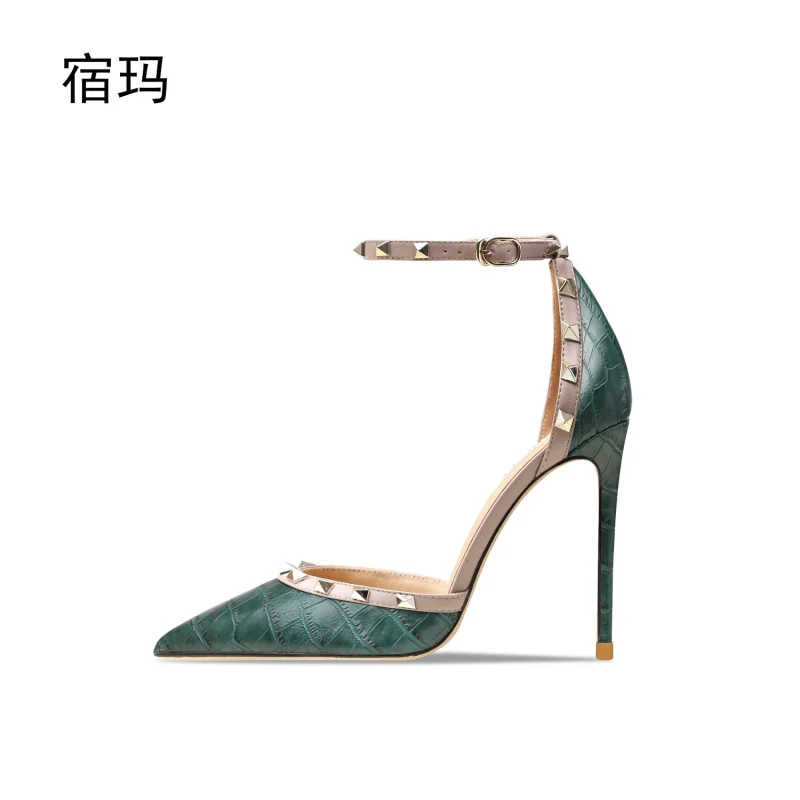 Women's Sandals Summer 2024 Luxury Brand Rivet Classic High Heels - Image 5