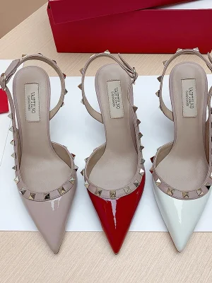 Genuine Leather Pointed Toe High Heels for Women Sandals Brand Rivets Shoes Female Fashion Elegant Ladies Trend Summer 2024