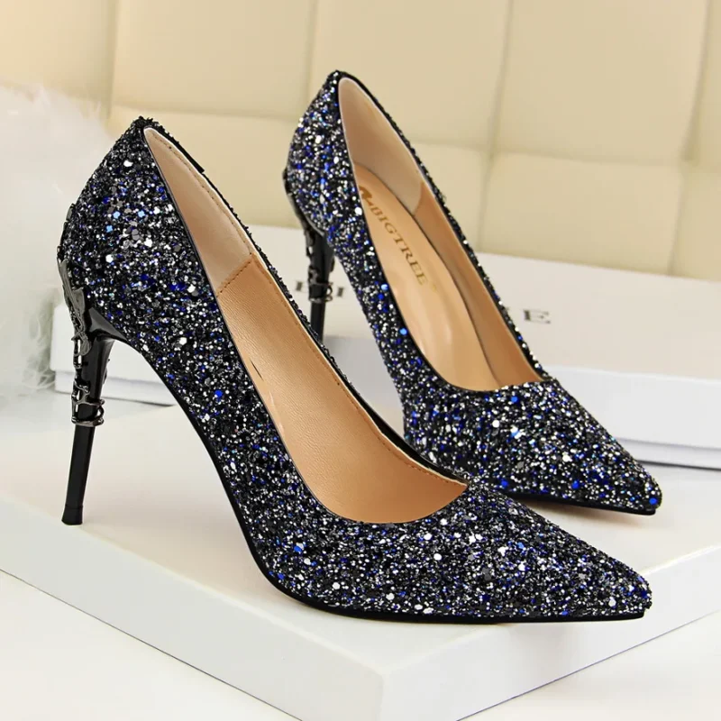 Women 9.5cm High Heels Pumps Lady Stiletto Wedding Bridal Gold Silver Heels - Image 9
