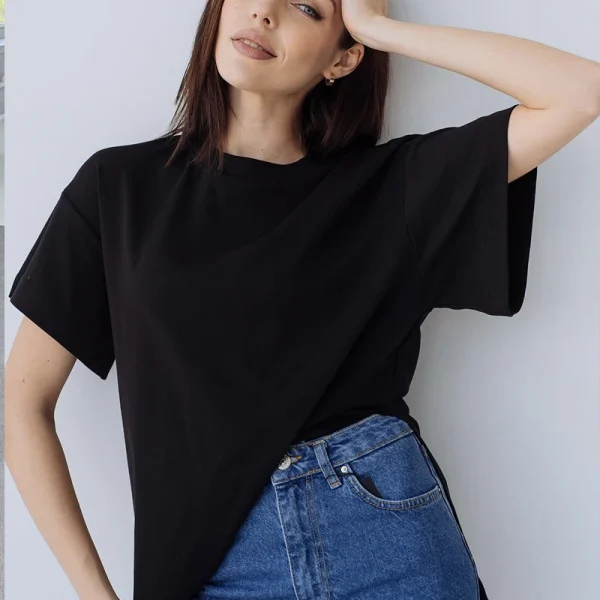 Summer Oversized Cotton T Shirt Women New Loose Solid Split Tees