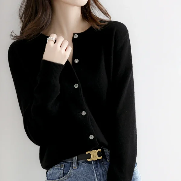 Velvet Cardigan Women Round Neck Spring And Autumn New Loose Knit Coat Sweater - Image 4