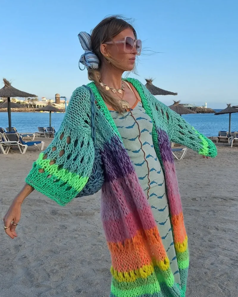 Handmade Boho Kimono Cardigan Sweater Women Coat 2024 Autumn - Image 10