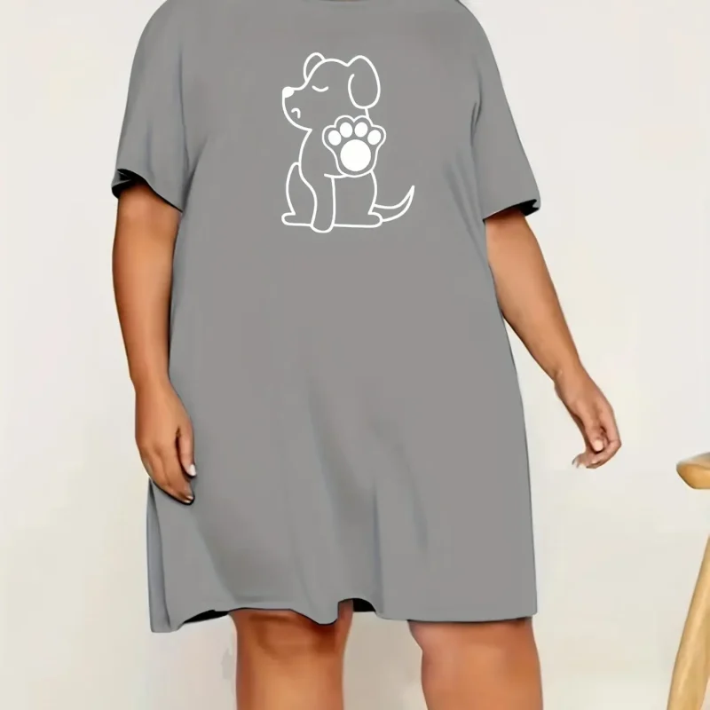 Plus Size Women's Nightgowns Oversized Solid Colour Dresses Round Neck Short - Image 3