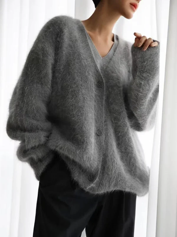 Women's Cardigans Korean Fashion V-neck Sweater Coat Long Sleeve Oversized Sweater - Image 5