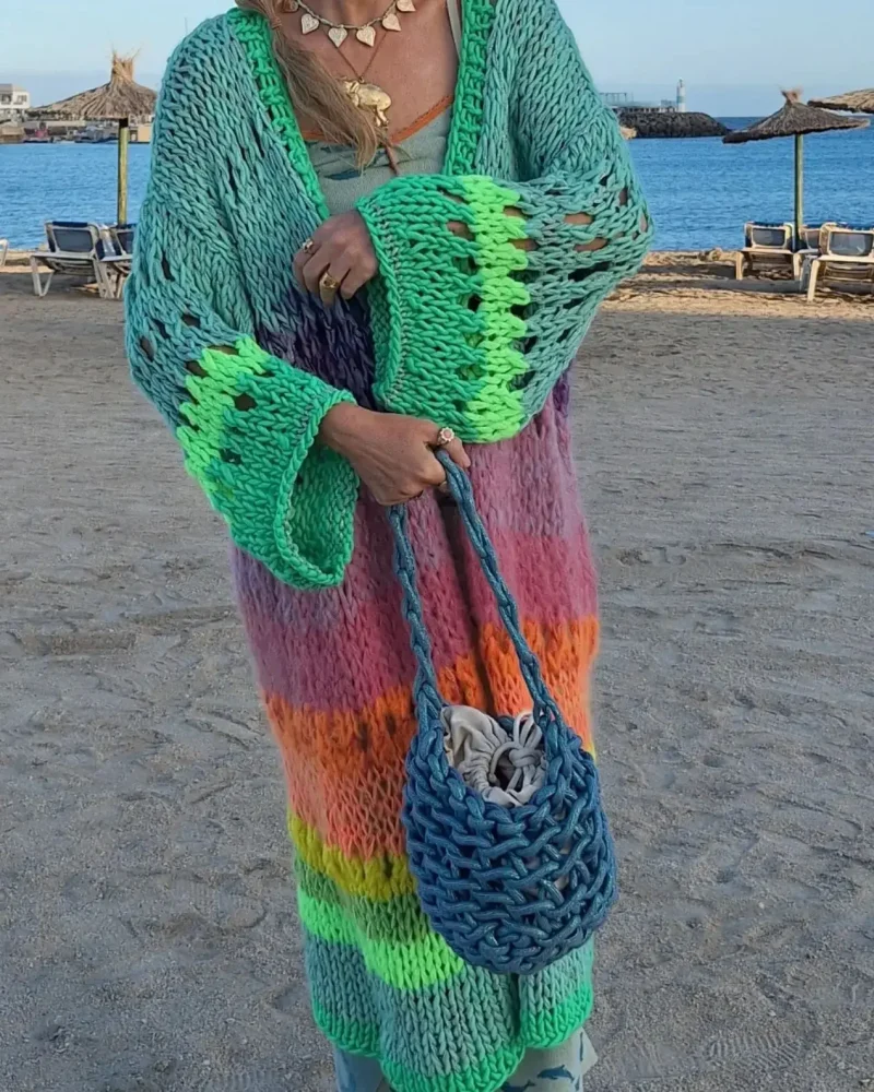 Handmade Boho Kimono Cardigan Sweater Women Coat 2024 Autumn - Image 9