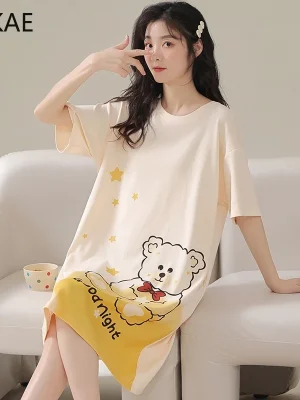 Summer Cute Style Women’s Dresses Home Ice Silk Nightgown Plus Size Women’s Short