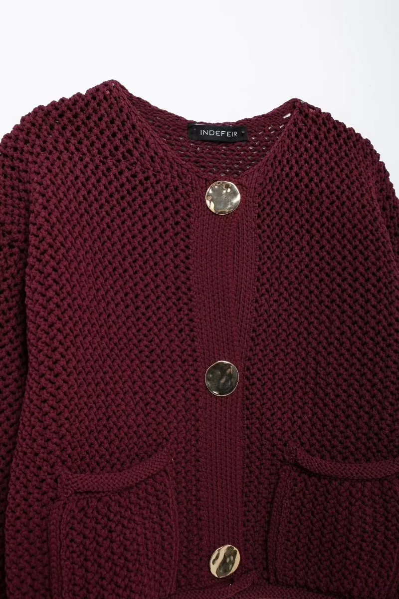 Autumn Women Knitted Cardigan Metal Buttons O Neck Long Sleeve Sweater - Image 7