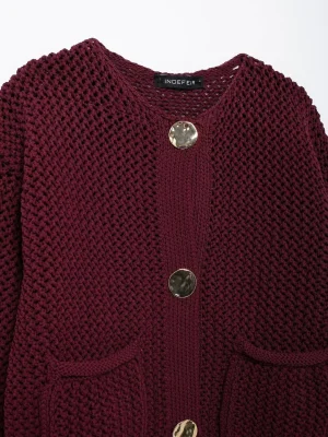 Autumn Women Knitted Cardigan Metal Buttons O Neck Long Sleeve Sweater