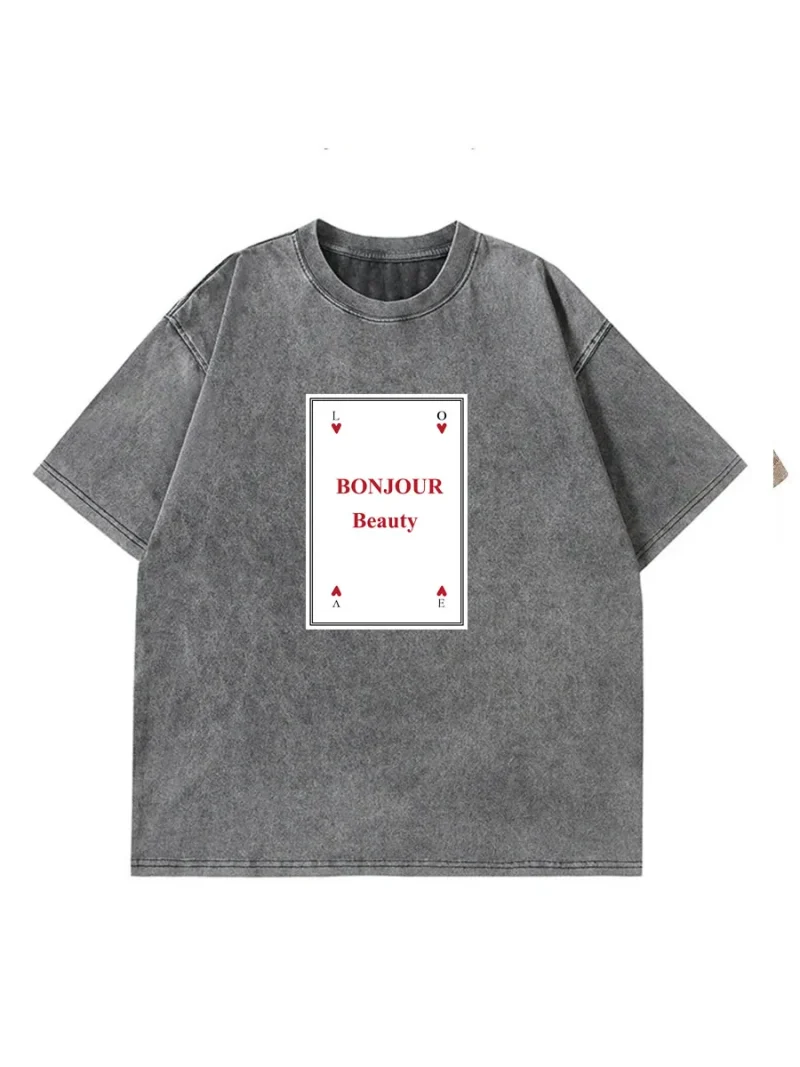 Acid Washed T Shirt Women Vintage Cotton T-shirts Streetwear Soft Mineral Tees - Image 7