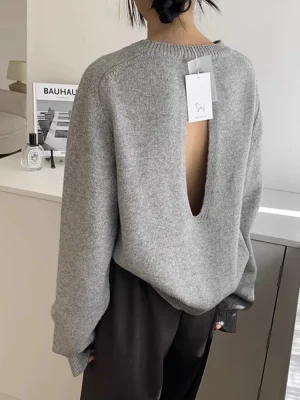 Sexy Backless Knitted Sweaters Women Hollow Out Long Sleeve Lazy Wind