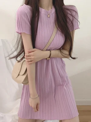 Short Sleeve Casual Knit Dress Women Mini Dresses Summer Autumn Fashion