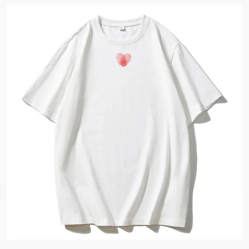 Fingerprint Love Printed T Shirt Women Summer Cotton Soft Short Sleeve Tee - Image 9