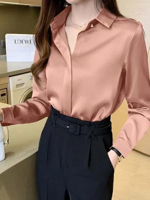 Women Shirt Long Sleeve Fashion Woman Blouse Solid Top Female Shirts