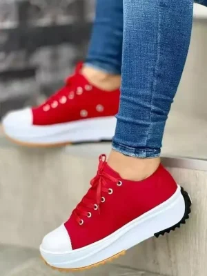 Shoes Plus  Woman Platform Canvas Breathable Sport Shoes Female Lace Up Tennis Sneakers