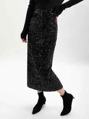 High Waist Sequined Skirt Women 2024 New Autumn Office Lady Basic Midi Skirt