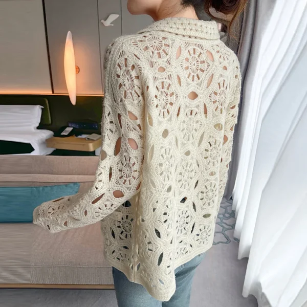 Crochet Embroidery Hollowed Out Transparent Wool Cardigan Women's office Polo - Image 6