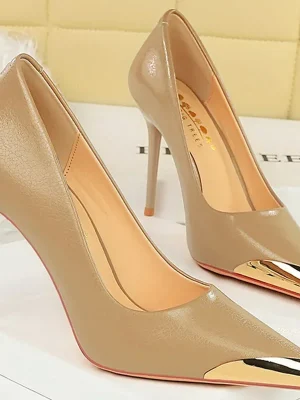 Super High Heels Pumps Patent Leather Shallow Metal Pointed Toe Lady Shoes