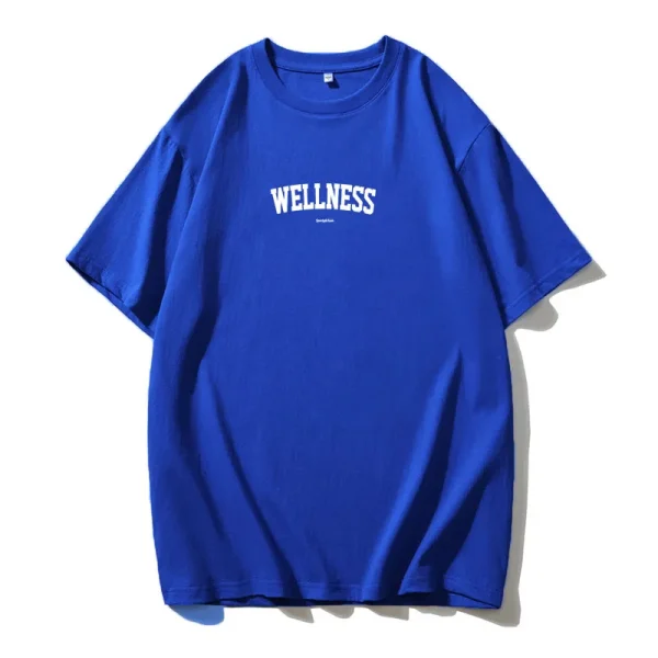 Wellness Letter Print T-Shirt Short Sleeve Crew Neck Casual Top - Image 7