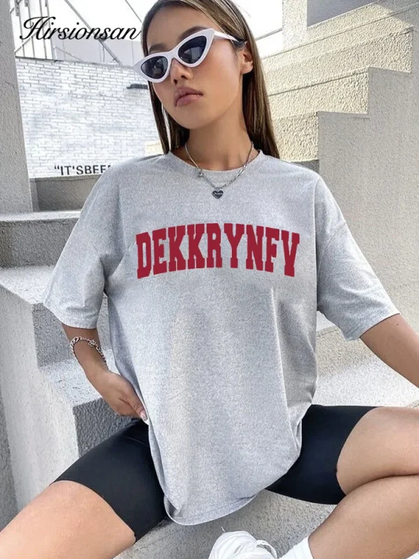 Red Letter Printed T Shirt Women Summer Loose Casual Soft Female - Image 3