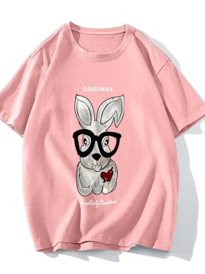 Cool rabbit Printed T Shirt Women Summer Loose Casual Soft Female