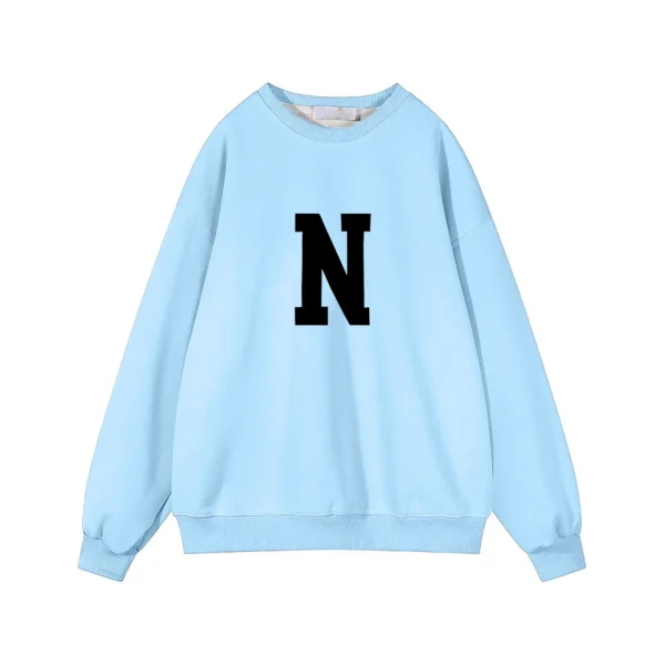 Simplic “N” Letter Print Sweatshirt Women Soft O Neck Ladies Vintage Pullovers Tops - Image 14