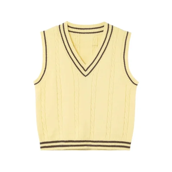 Women Autumn Preppy Style Knitted Vest Striped Vintage Sleeveless Sweater - Image 2