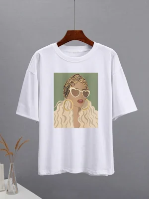 Aesthetic Printed T Shirts Women Vintage Loose O neck Base Tees Summer