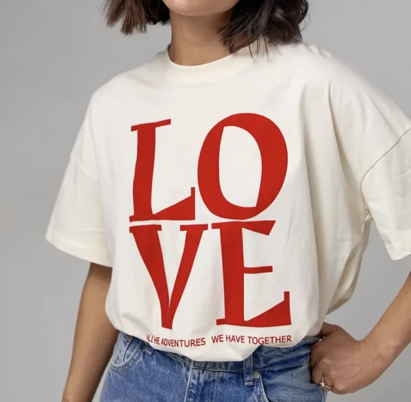 Letter Love Printed T Shirt Women Summer Cotton Soft Short Sleeve Tee - Image 4