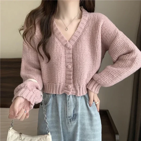 Cardigans V-neck Button up casual knit sweet cardigan coat for woman 2024 Autumn - Image 10