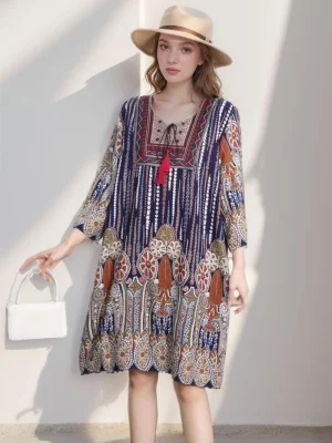 Floral Short Sleeve Loose Mini Dress Women Dresses Summer Spring Fashion