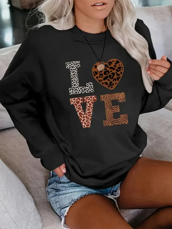 Vintage Sweet Heart Print Sweatshirt Women Basic Hooded Ladies Soft Long Sleeve - Image 2