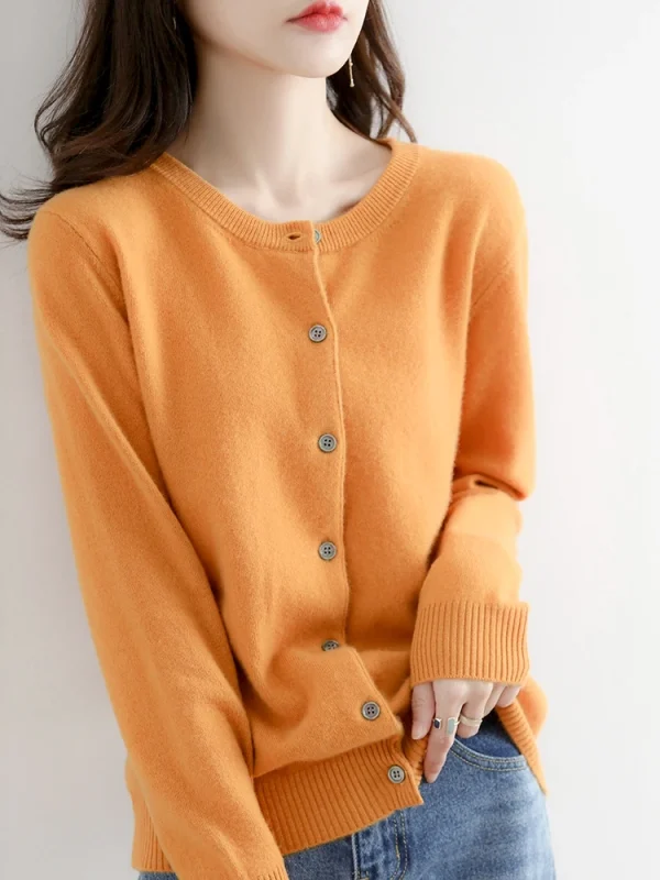 Velvet Cardigan Women Round Neck Spring And Autumn New Loose Knit Coat Sweater - Image 19