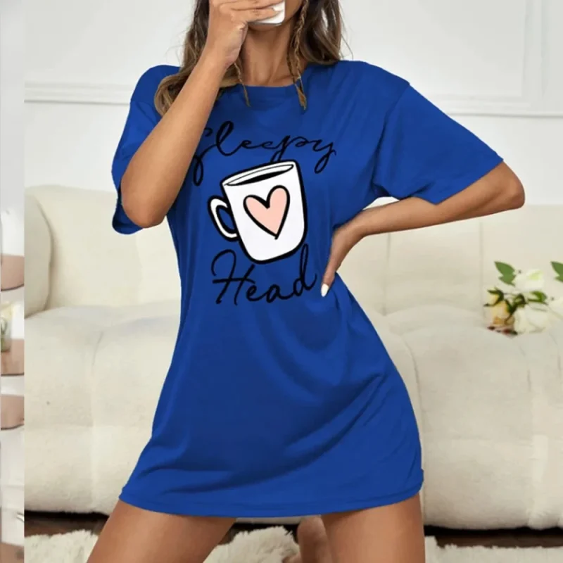 Summer Short-Sleeved Pyjamas Plus Size Ladies Nightgown Elastic Dress