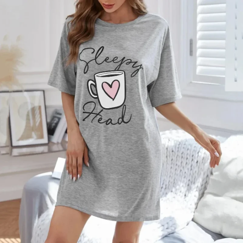 Summer Short-Sleeved Pyjamas Plus Size Ladies Nightgown Elastic Dress - Image 3