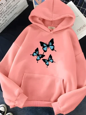 Butterflies Print Women Sweatshirt Soft Casual Loose Female Hoodies