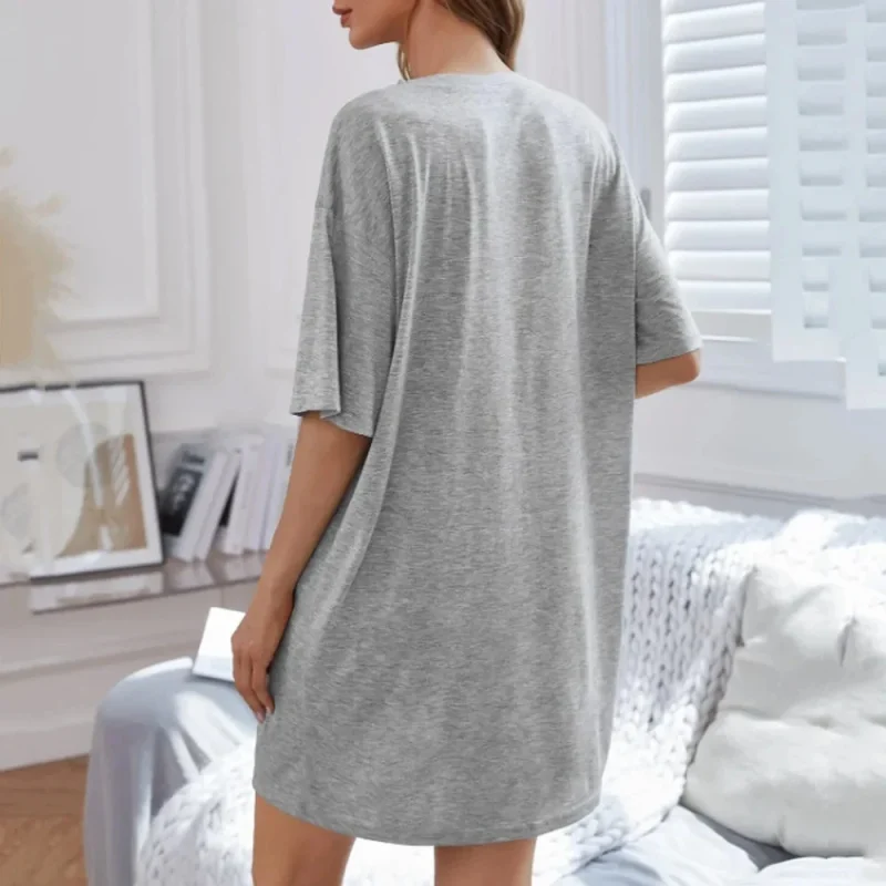 Summer Short-Sleeved Pyjamas Plus Size Ladies Nightgown Elastic Dress - Image 4