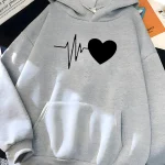 Heart Print Women Sweatshirt Soft Casual Loose Vintage Female Hoodies - Image 2