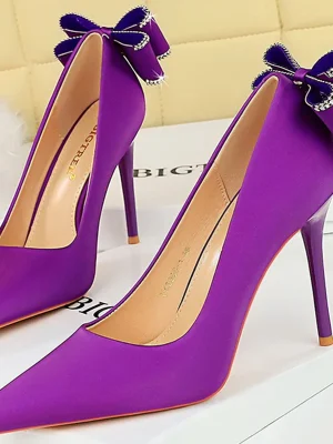 Women 10cm High Heels Pumps Stripper Silk Lady Wedding Bridal Purple